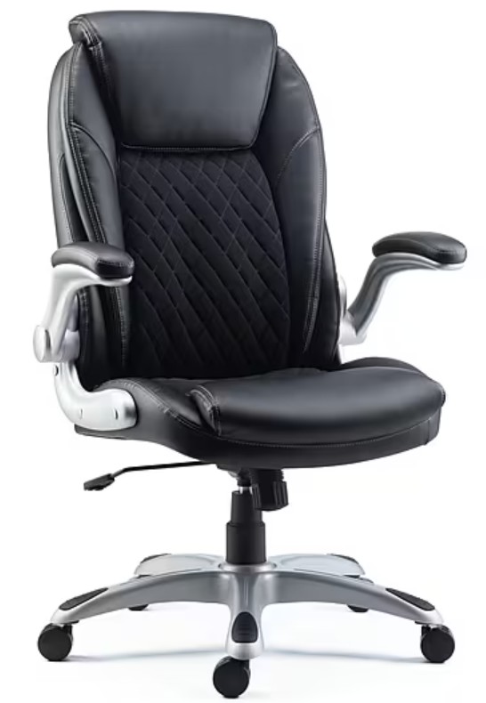 Savalo SOFCH022118B Office Conference Room Chair with Ergonomic Arm Rest, 5 Wheels, in Bonded Black Leather