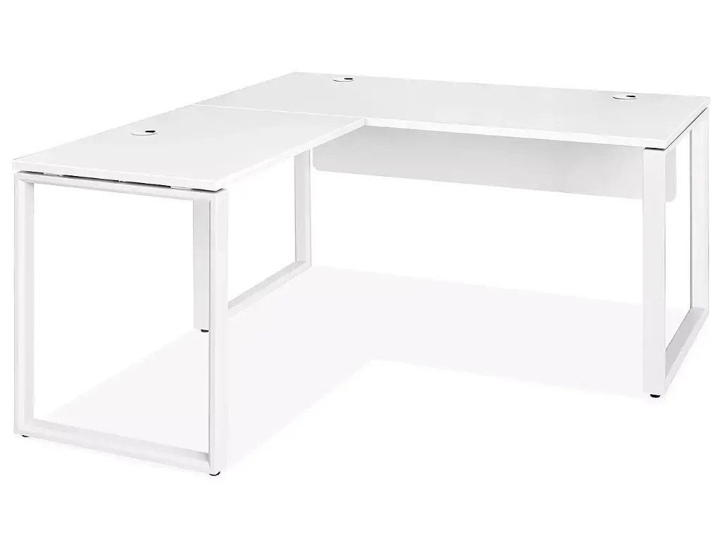 Savalo SDTLD6066W 60 x 66 inch Minimalist Modern Office L-Shaped Desk with 3 Cable Grommets, 30 inch Height, Steel Frame, in White 