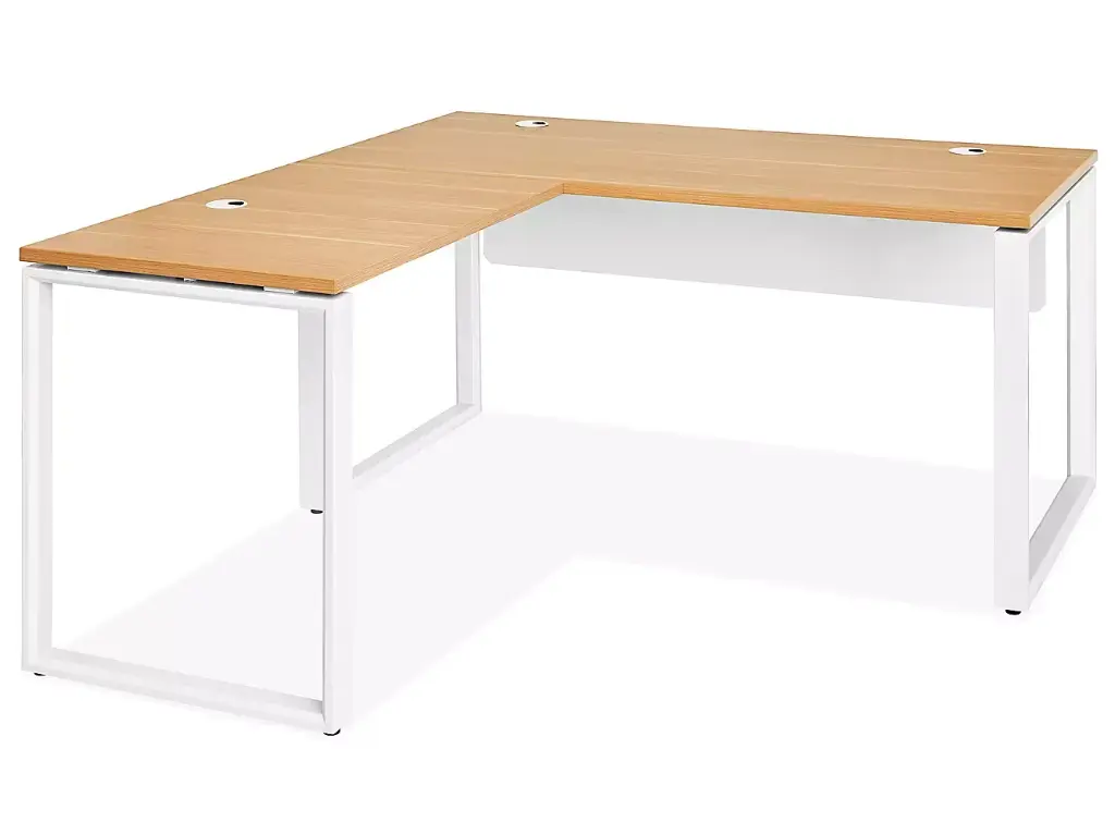 Savalo SDTLD6066M 60 x 66 inch Minimalist Modern Office L-Shaped Desk with 3 Cable Grommets, 30 inch Height, Steel Frame, in Maple