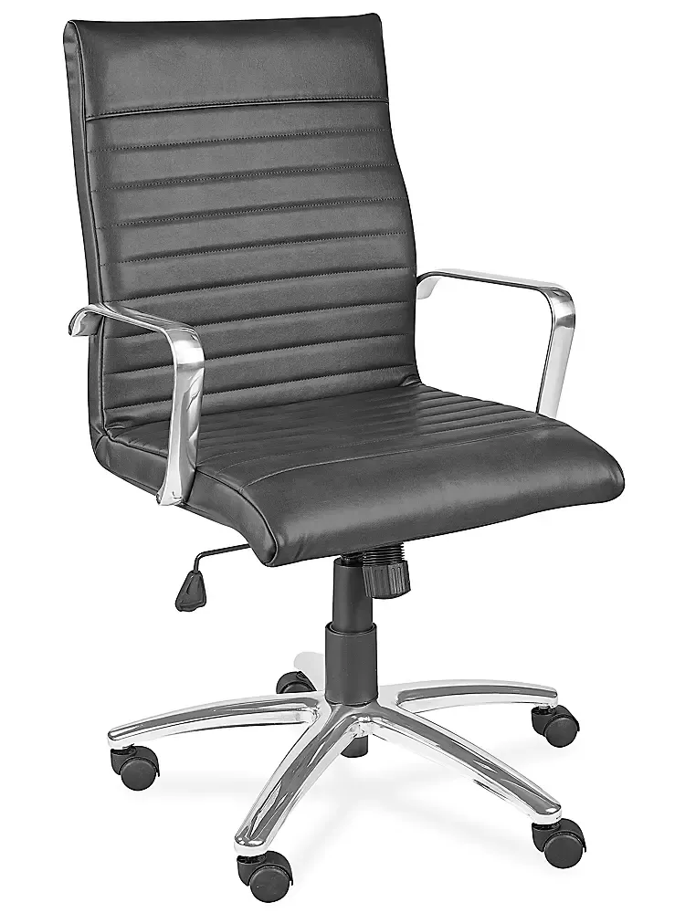 Savalo SOFCH032118B Office Leather Chair with 2.5 inch Seating and Back Cushion, 5 Wheels, in Black 