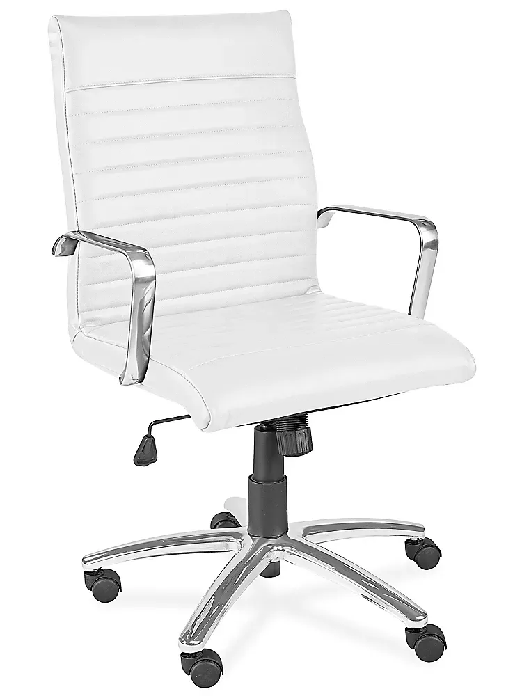 Savalo SOFCH032118W Office Leather Chair with 2.5 inch Seating and Back Cushion, 5 Wheels, in White