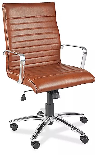 Savalo SOFCH032118R Office Leather Chair with 2.5 inch Seating and Back Cushion, 5 Wheels, in Brown