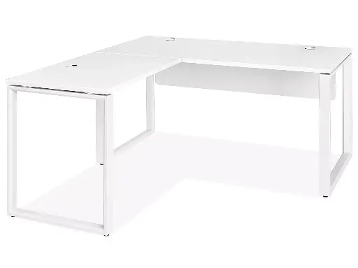 [SDTLD6066W] Savalo SDTLD6066W 60 x 66 inch Minimalist Modern Office L-Shaped Desk with 3 Cable Grommets, 30 inch Height, Steel Frame, in White 